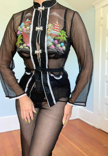 1956 Japanese Silk Chiffon Handpainted Lounge Set