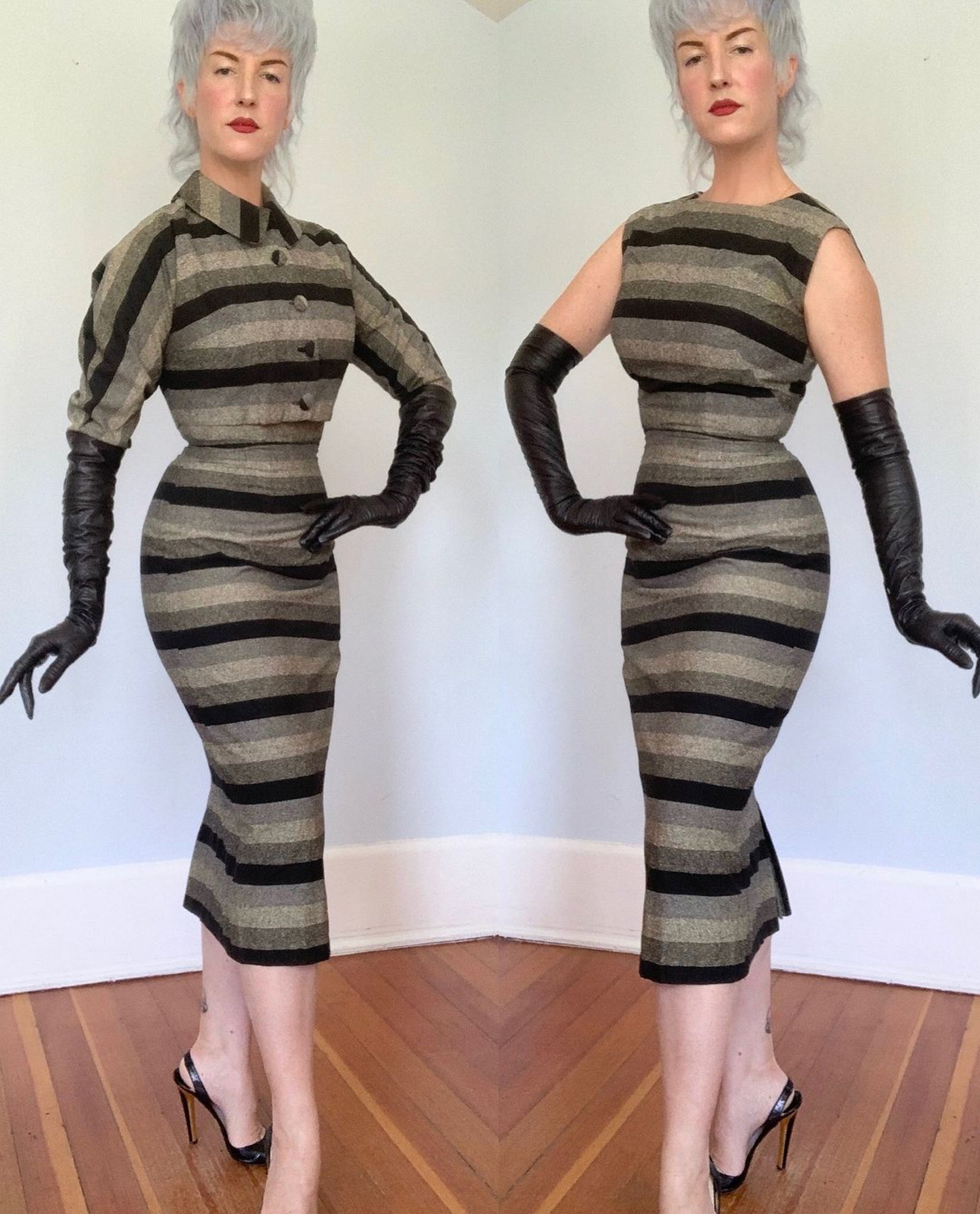 1950s Ombré Striped Cocktail Ensemble