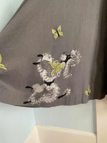 1950s Poodle Novelty Border Print Cotton Day Dress