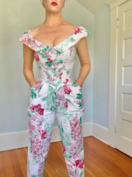 1980s “Karen Alexander” Floral Jumpsuit