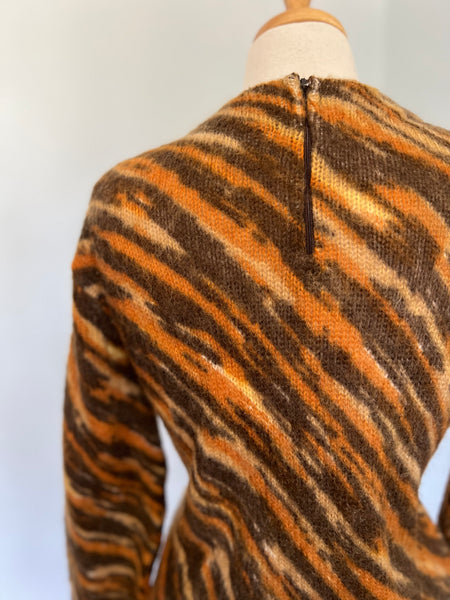 1960s “Darlene Knitwear” Hand Printed Tiger Stripe Wool Mohair Sweater