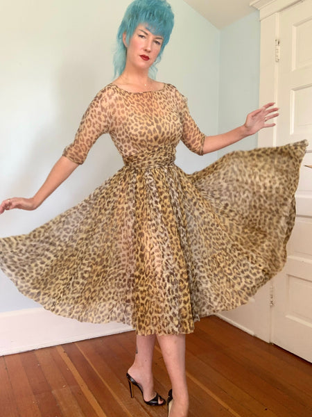 1950s “Norman Norell” Silk Leopard Print Party Dress