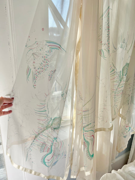 1970s “Jean Varon” Sheer Chiffon Sealife Motif Caftan Gown