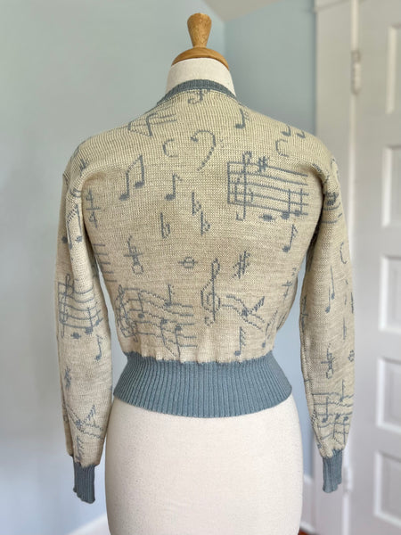 Rare 1940s “Jantzen” Wool Intarsia Music Notes Pull-Over Sweater