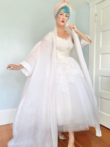 Custom Vintage Silk Organza Huge Trapeze Maxi Bridal Coat Attributed to “Nina Ricci”