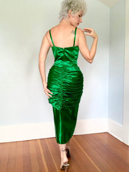 1980s does 1940s Satin Sculptural Cocktail Dress by “Lillie Rubin”