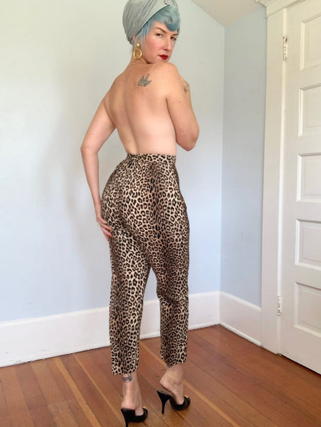 1950s Pristine Leopard Print Cotton Corduroy Cigarette Pants