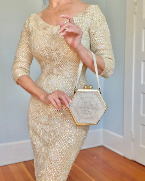 1940s Hand Beaded Spiderweb Box Purse