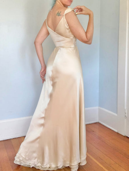Late 1930s Custom Silk Wedding Gown