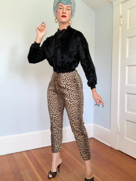 1950s Pristine Leopard Print Cotton Corduroy Cigarette Pants