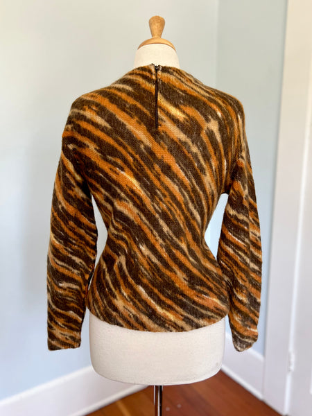 1960s “Darlene Knitwear” Hand Printed Tiger Stripe Wool Mohair Sweater