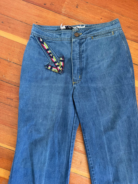 1970s Swinger High Waisted Bellbottom Jeans w/ Arrows by “Viceroy”