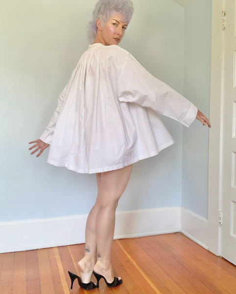 Vintage Crisp Cotton Trapeze Tunic / Mini Dress