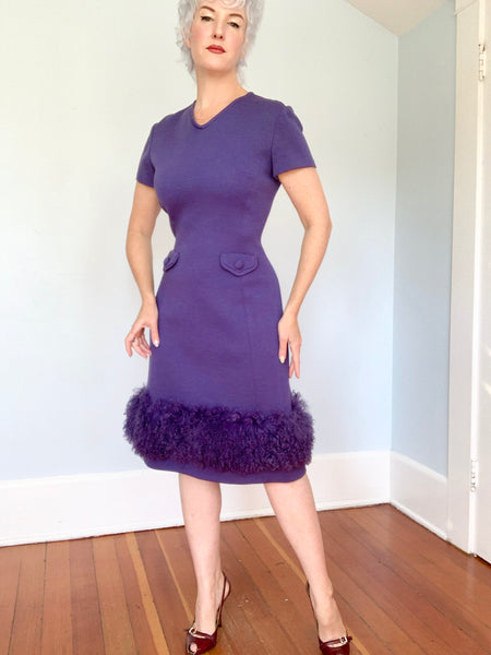 1960s Designer “Lilli Ann” 2 Piece Wool Cocktail Ensemble w/ Mongolian Lamb Trim