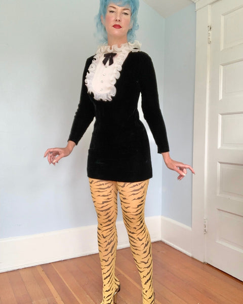 1960s Velvet Tuxedo Micro Mini Dress
