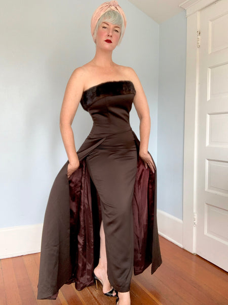 1990s does 1950s “Victor Costa” Mink Trimmed Evening Ensemble