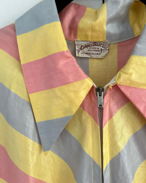 1930s Candy Striped Cotton Chintz Dressing Gown