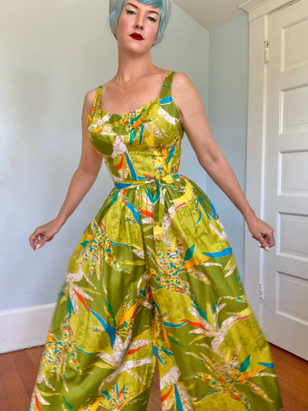 1960s “Kamehameha” Polished Cotton Palazzo Jumpsuit
