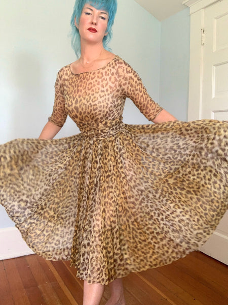 1950s “Norman Norell” Silk Leopard Print Party Dress
