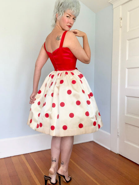 1950s Polkadot Satin Party Dress