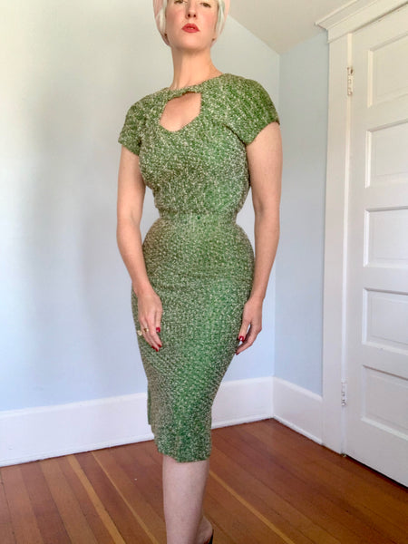 Deadstock Salesman’s Sample 1940s Rayon Boucle Knit 3 Piece Sweater Dress Set