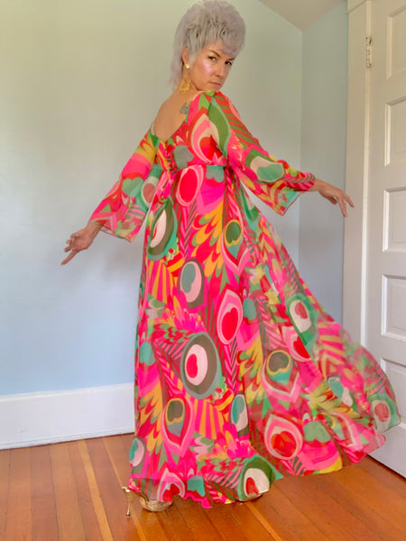 1960s Custom Made 2 Piece Silk Chiffon Psychedelic Evening Ensemble by “Gino Charles”