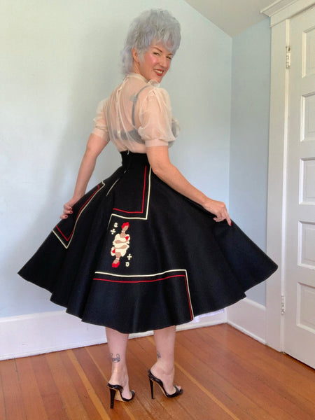 1950s “Juli Lynne Charlot” Handmade Wool Felt Playing Cards Circle Skirt
