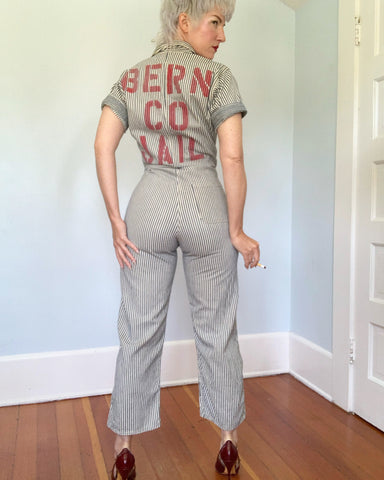 Rare Womens Prison 1930s/40s Bern Co Prison Cotton Denim Jumpsuit