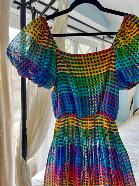 1970s Rainbow Cotton Voile Sundress by “AJ Bari”