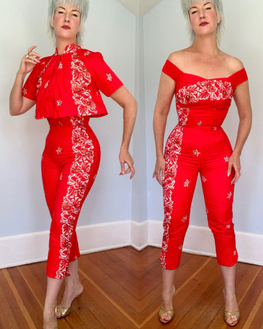 1950s “Peggy Wood Honolulu” Crisp Cotton Jumpsuit and Bolero