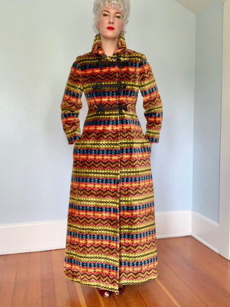 1960s “Saks Fifth Avenue” Rainbow Tapestry Carpet Maxi Coat