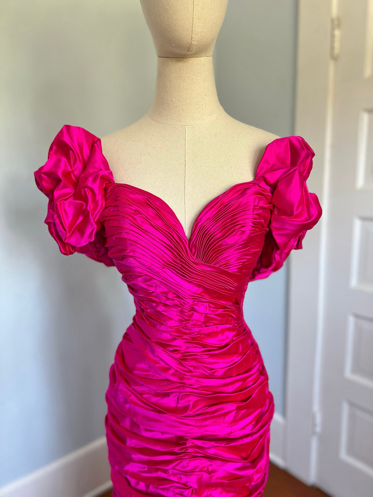 Couture 1980s "Vicky Tiel Couture" Hottest Pink Silk Fully Ruched Hour butchwaxvintage Couture 1980s "Vicky Tiel Couture" Hottest Pink Silk Fully Ruched Hour butchwaxvintage