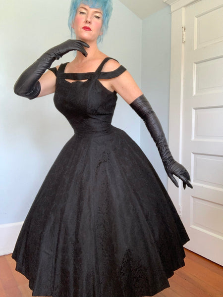 French 1950s Black Kidskin Opera Gloves