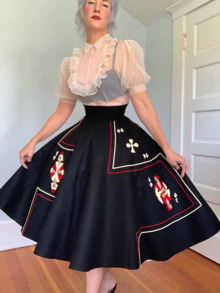 1950s “Juli Lynne Charlot” Handmade Wool Felt Playing Cards Circle Skirt