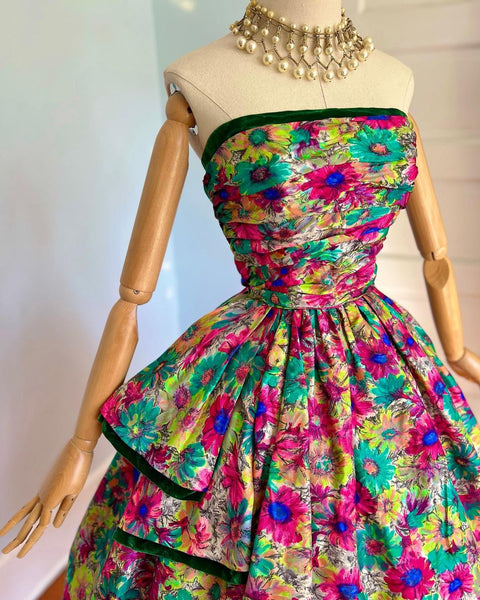 1950s Silk Custom Party Dress