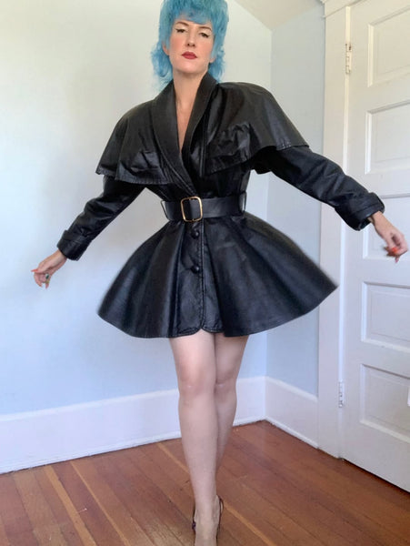 1980s Leather Mini Princess Coat