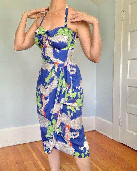 1940s Cold Rayon Hawaiian Sarong Dress by “Kamehameha”