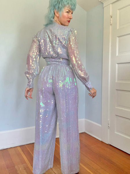 1970s Iridescent Sequin Palazzo Jumpsuit