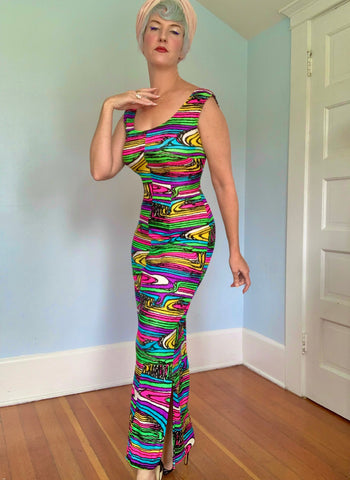 1960s Day-Glo Stretch Maxi Dress