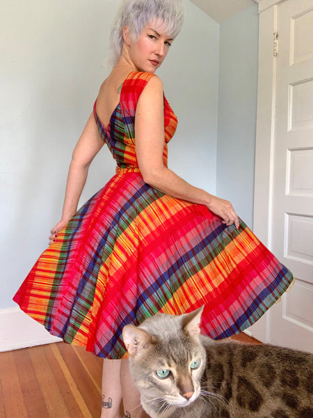 1950s Rainbow Cotton 2 Piece Dress Set by “Original Rellciano New York”