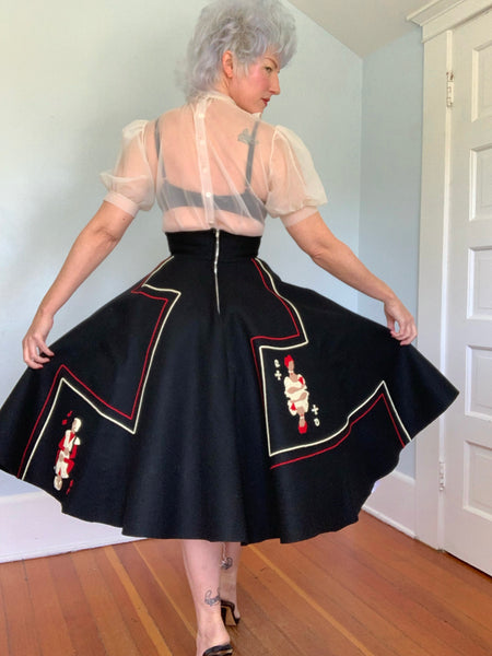 1950s “Juli Lynne Charlot” Handmade Wool Felt Playing Cards Circle Skirt