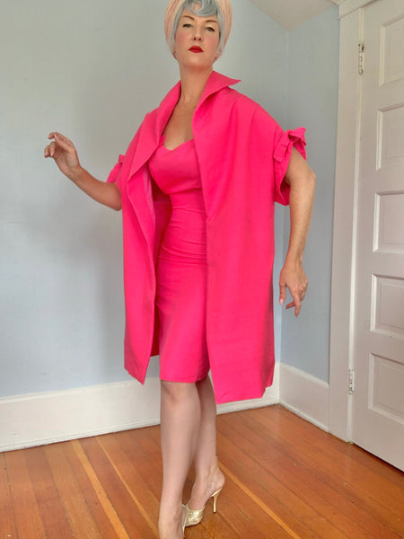 1950s Hot Pink Raw Silk Cocktail Set by “Sydney North California”