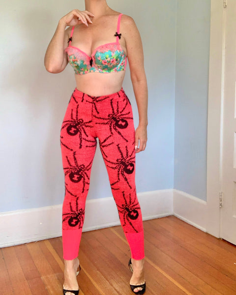 Rare 1980s “Betsey Johnson” Punk Label Intarsia Knit 2 Piece Black Widow Spider Set