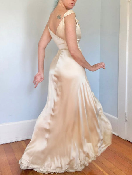 Late 1930s Custom Silk Wedding Gown