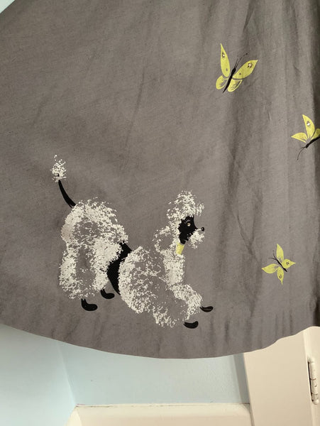1950s Poodle Novelty Border Print Cotton Day Dress