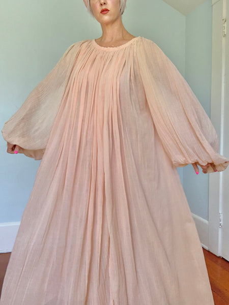 1970s Cotton Gauze Accordion Pleated Maxi Dress