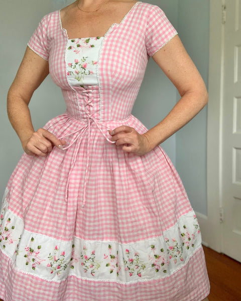 1950s Brigitte Bardot Style Gingham Cotton Corset Sundress