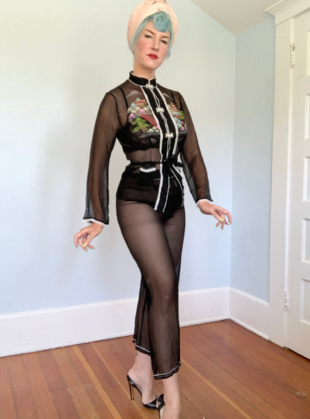 1956 Japanese Silk Chiffon Handpainted Lounge Set