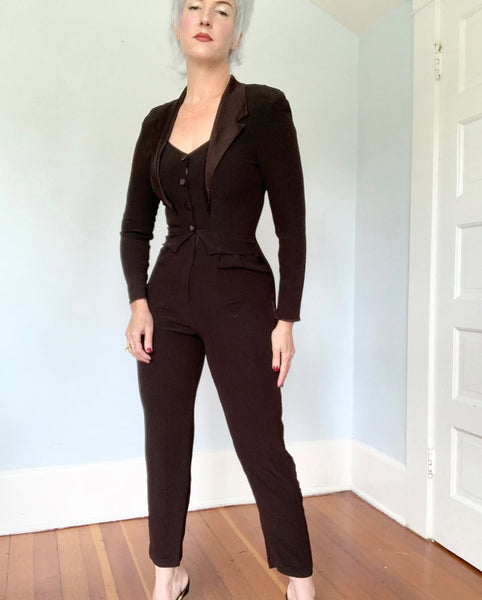 1980s Femme Tux Jumpsuit by “Karen Alexander”