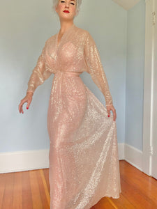 1970s “Lillie Rubin” Glitter Chiffon Over Rayon Glamour Gown